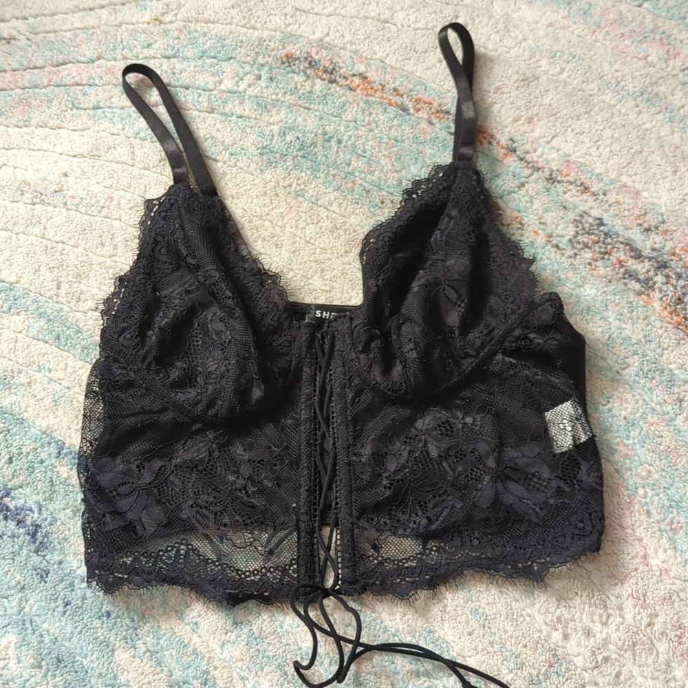Shein Black Sheer Bralette Size Small Grunge Goth Dark Fairy Layering Crop